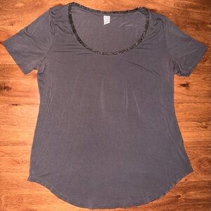 Old Navy Gray Short Sleeve Top with Sequin Neckline